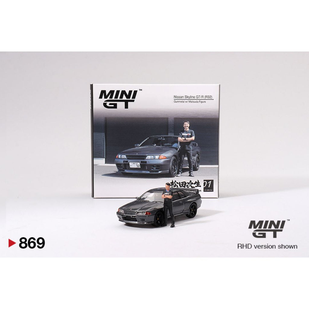 *EN CAMINO* Mini GT Nissan Skyline GT-R (R32) Gunmetal W/ Matsuda Figure - 869